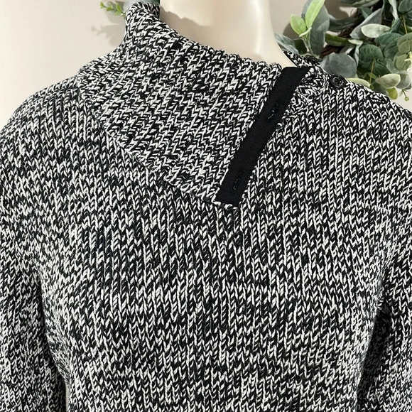 Chaps Sweater Asymmetrical Foldover Collar Turtleneck Black and White M - Picture 2 of 16